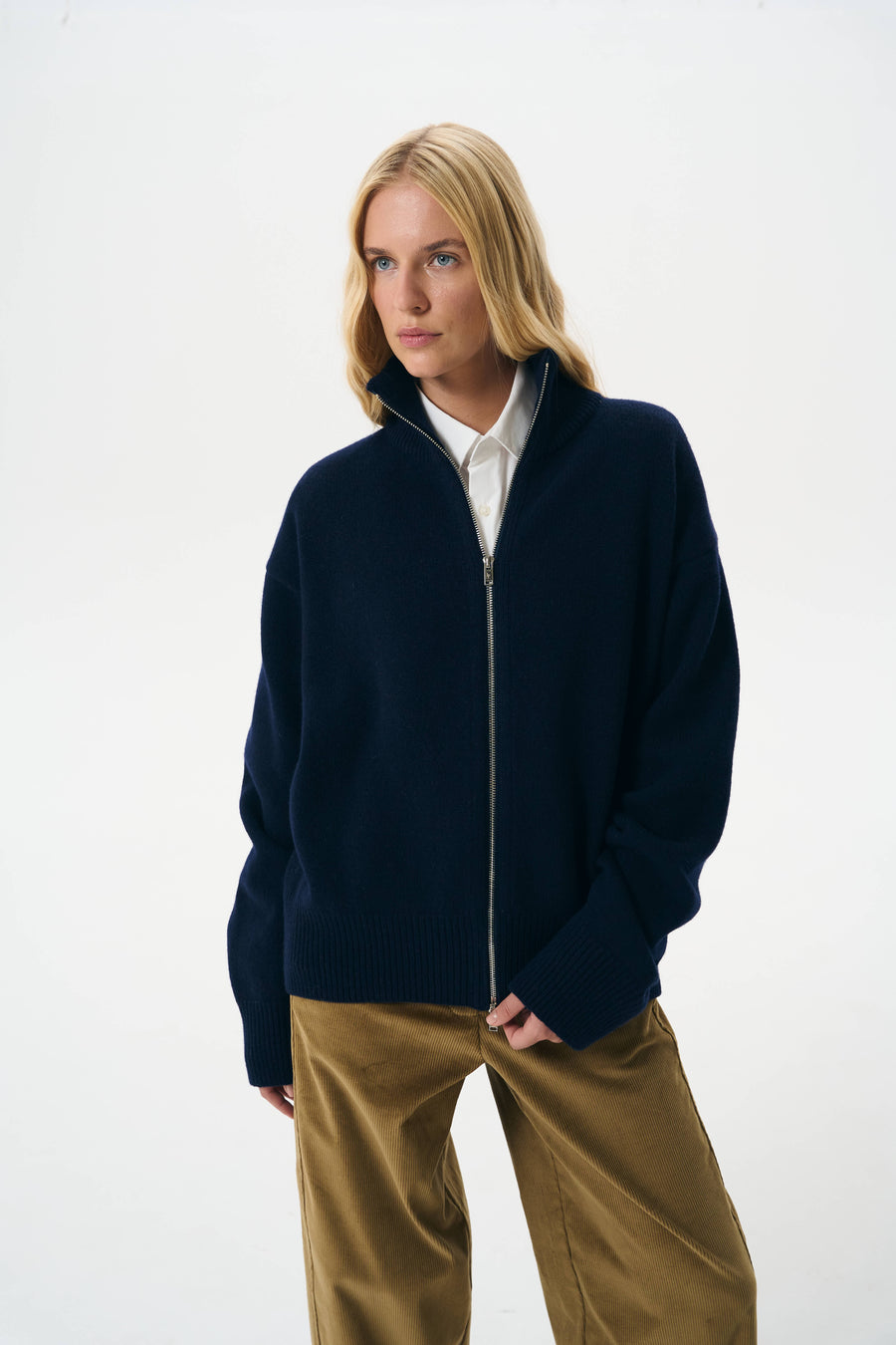 CASHMERE ZIP SWEATER | NAVY