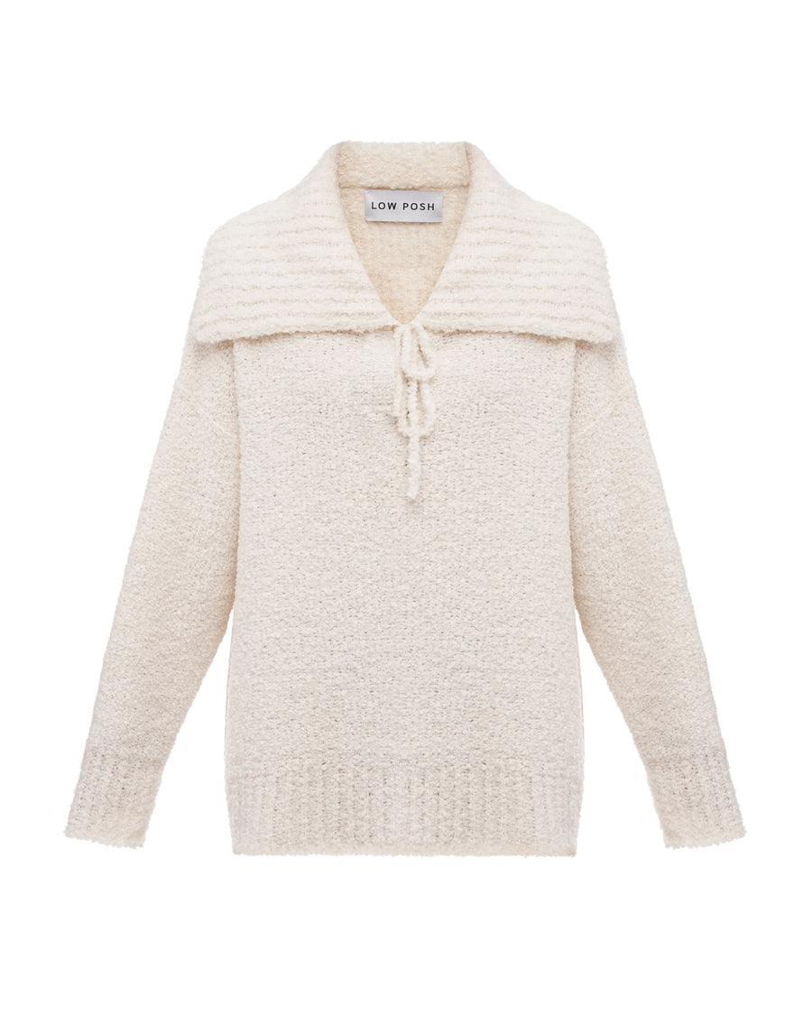 Wool Wide-Collar Sweater Ecru White