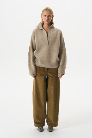 REVERSE LAMBSWOOL POLO | BARLEY
