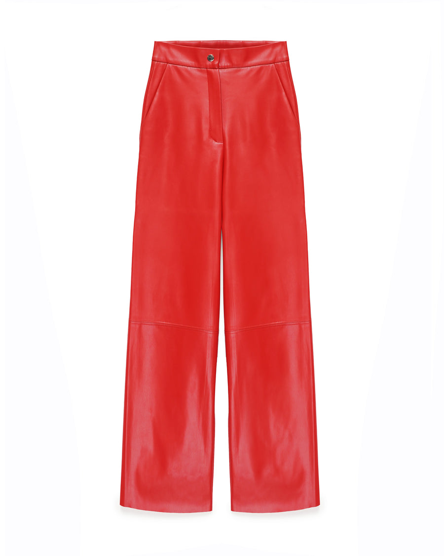 VEGAN LEATHER STRAIGHT-LEG TROUSERS RED