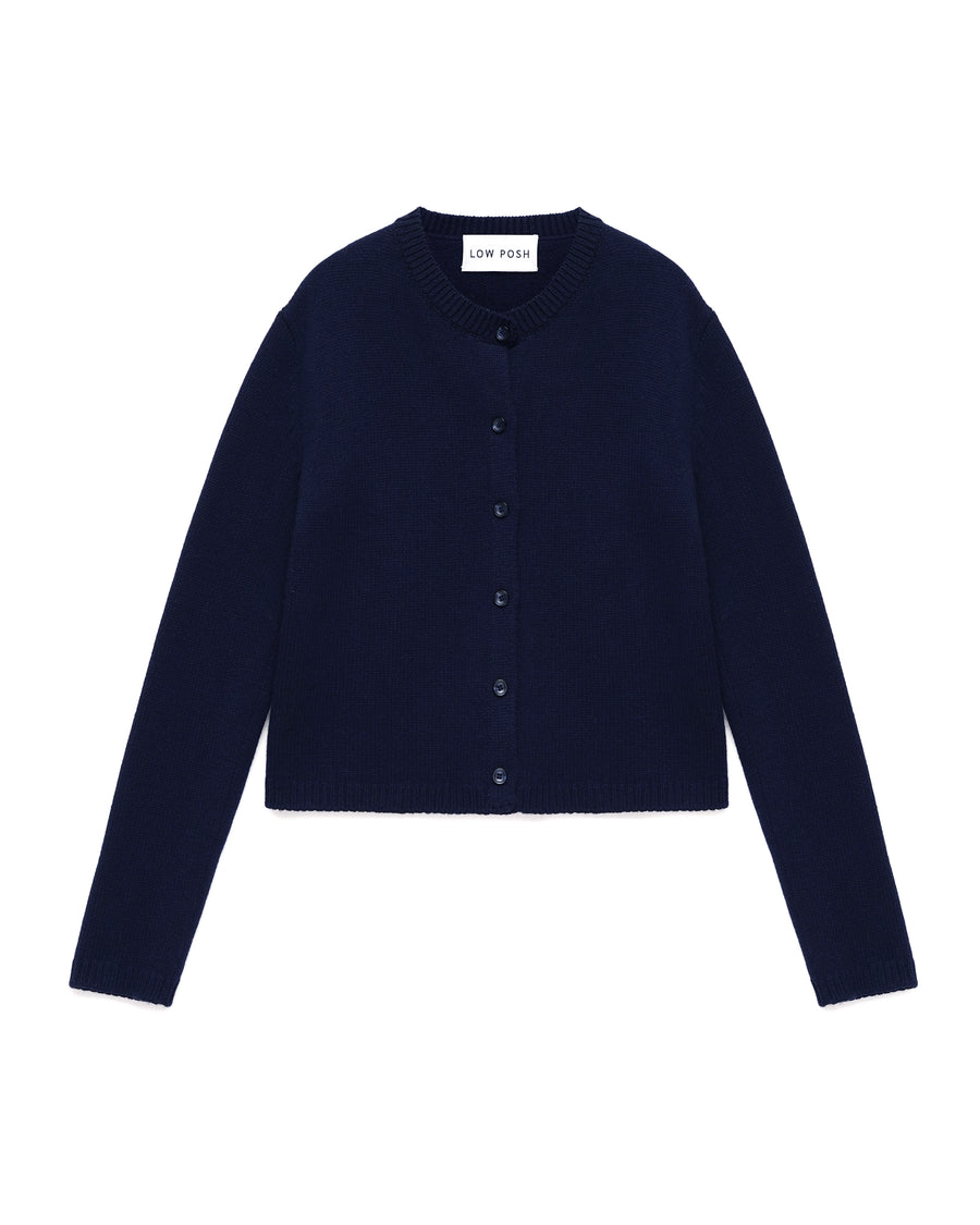 CROPPED WOOL CASHMERE CARDIGAN NAVY