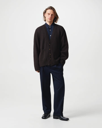 RELAXED LAMBSWOOL CARDIGAN MAN BROWNIE