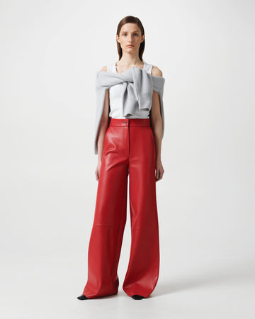 VEGAN LEATHER STRAIGHT-LEG TROUSERS RED