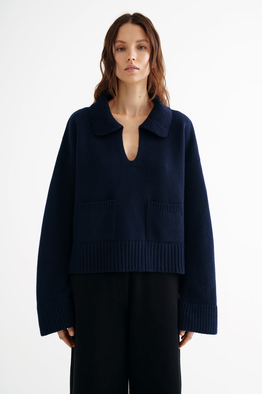 POLO SWEATER WITH POCKETS NAVY