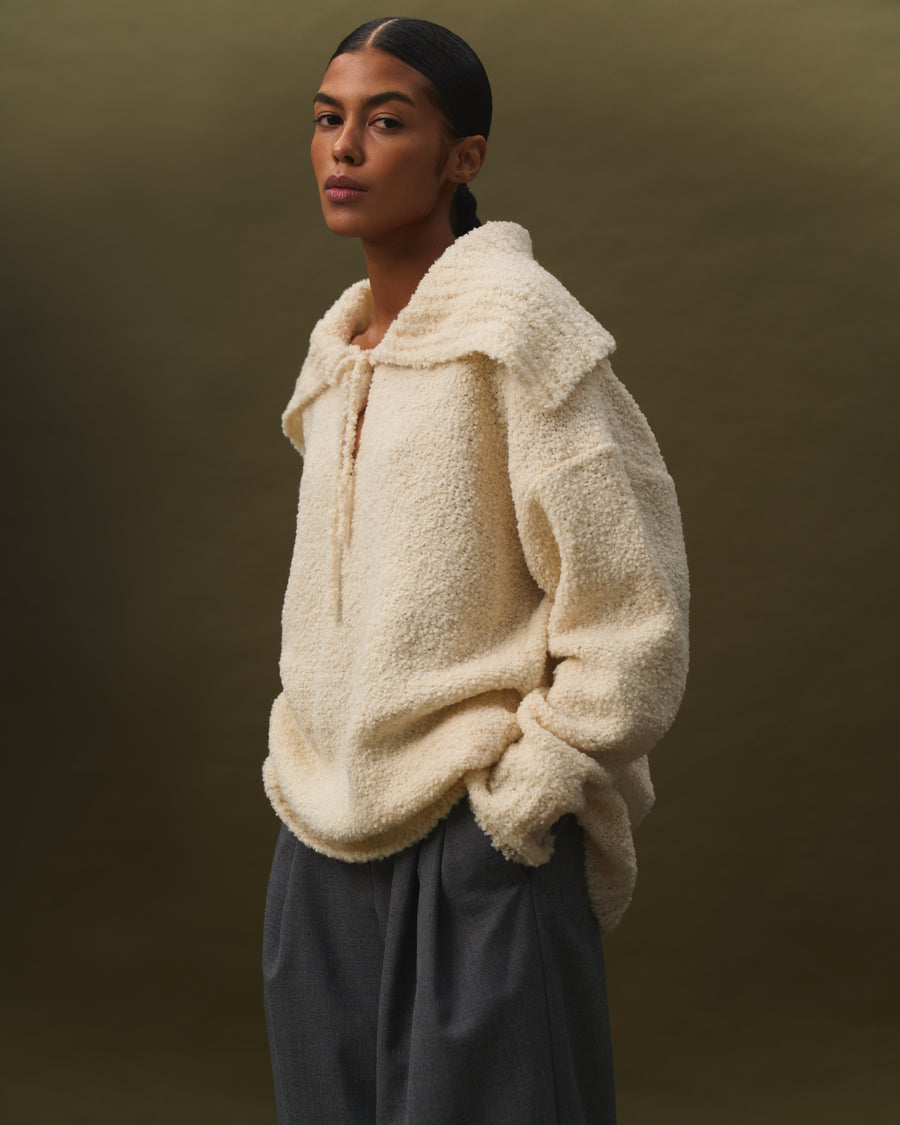 Wool Wide-Collar Sweater Ecru White